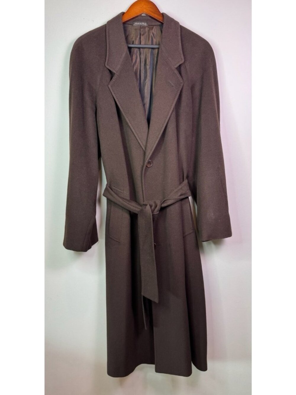 VTG MARCO AZZALI Loro Piana Brown Cashmere Wool Belted Coat Size IT48